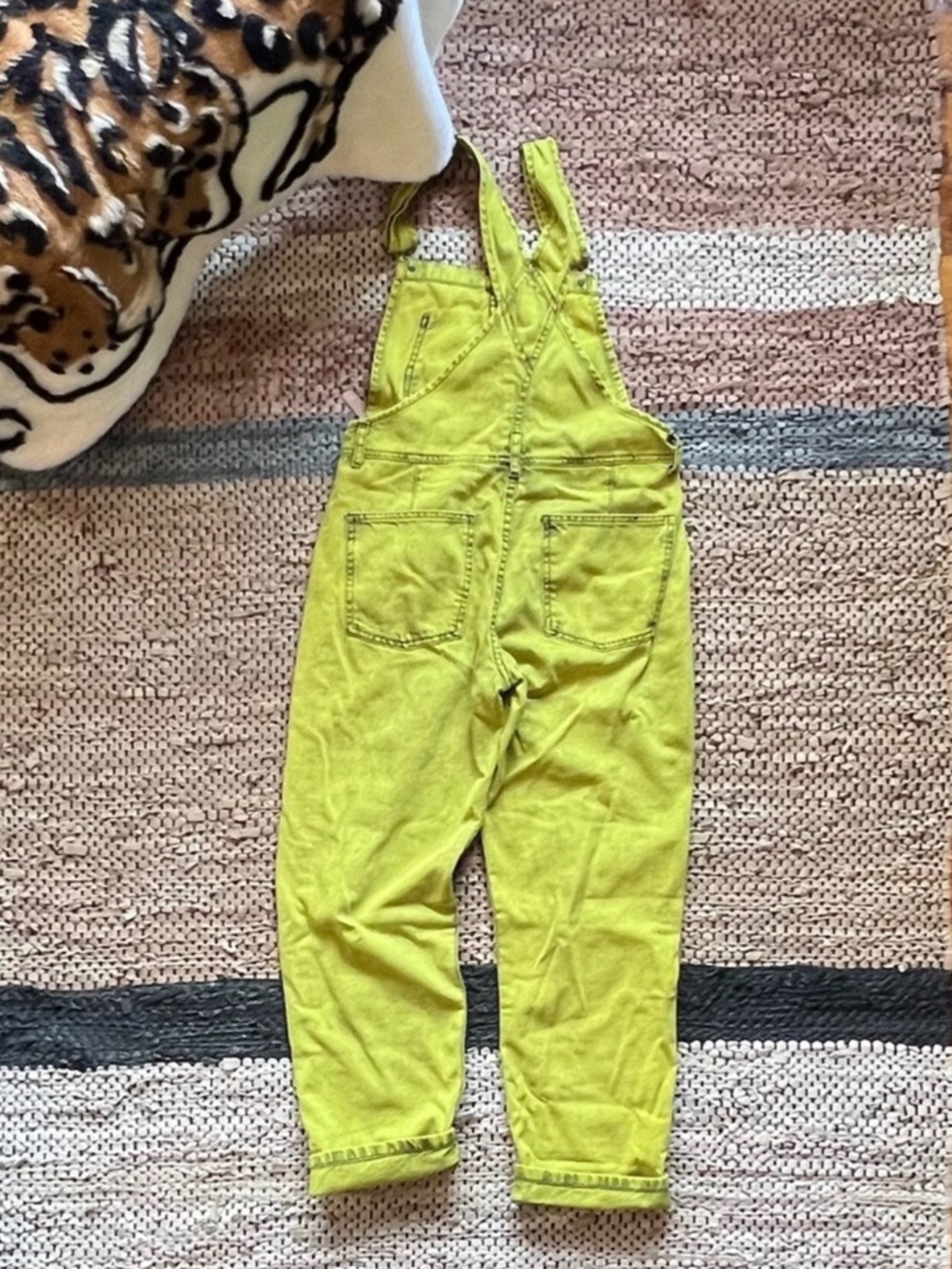 We The Free By Free People Acid Green Ziggy Denim Jean Straight Leg Overalls - Picture 3 of 3